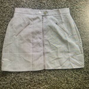 Gray Plaid Mini Skirt with Zipper Pockets